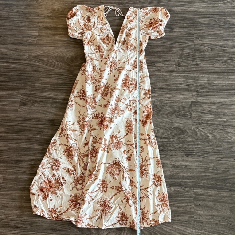 Abercrombie and Fitch Cream Floral Printed Poplin Puff Sleeve Midi Dress Small - Picture 9 of 15